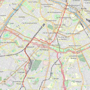 Itinéraire De Saint-Jacques à Fontenay-aux-Roses, distance, dénivelé, altitude, carte, profil, trace GPS