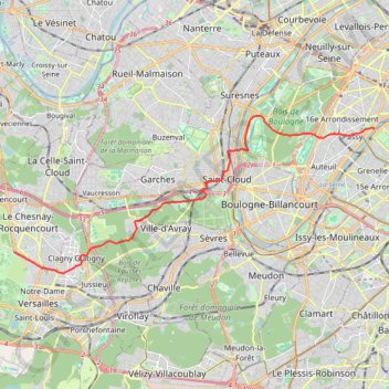 Itinéraire Versailles - Tour Eiffel, distance, dénivelé, altitude, carte, profil, trace GPS
