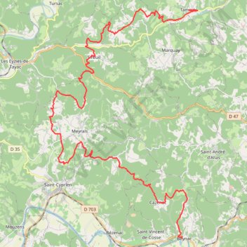 Itinéraire J5 Beynac-et-Cazenac - Tamniès, distance, dénivelé, altitude, carte, profil, trace GPS