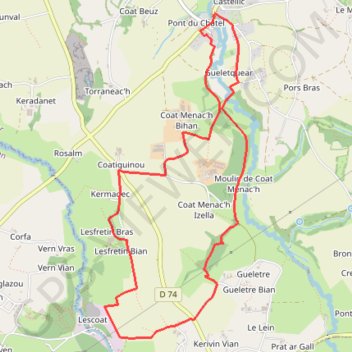 Itinéraire Pont-du-Châtel, distance, dénivelé, altitude, carte, profil, trace GPS