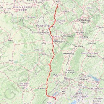 Itinéraire Vuisternens-devant-Romont à Bonn, distance, dénivelé, altitude, carte, profil, trace GPS