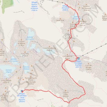Itinéraire Brenta J4, distance, dénivelé, altitude, carte, profil, trace GPS