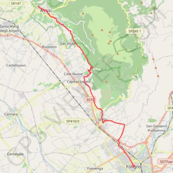 Itinéraire De Foligno à Assise, distance, dénivelé, altitude, carte, profil, trace GPS