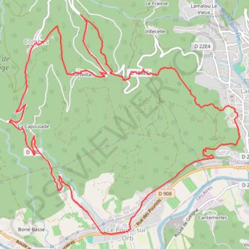 Itinéraire Boucle poujol sur orb, distance, dénivelé, altitude, carte, profil, trace GPS