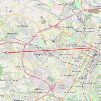Itinéraire De Torino à Rivoli, distance, dénivelé, altitude, carte, profil, trace GPS