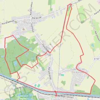 Itinéraire Les fontaines - Cuinchy, distance, dénivelé, altitude, carte, profil, trace GPS