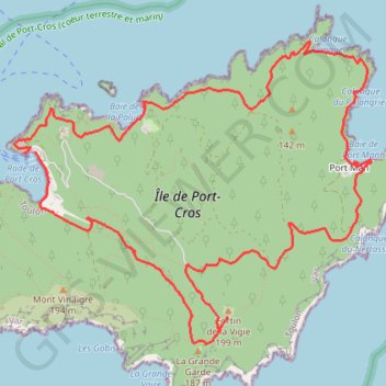 Itinéraire Port Cros-Sentier du Littoral, distance, dénivelé, altitude, carte, profil, trace GPS