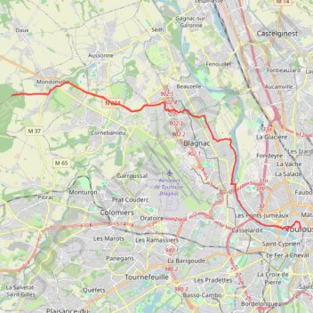 Itinéraire De Toulouse à Bouconne par le GR653, distance, dénivelé, altitude, carte, profil, trace GPS