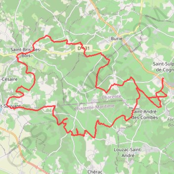 Itinéraire Boucle VTT depuis Saint-Sulpice-de-Cognac, distance, dénivelé, altitude, carte, profil, trace GPS