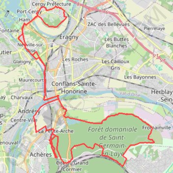 Itinéraire Cergy - Conflans - Achères - Forêt de Saint-Germain, distance, dénivelé, altitude, carte, profil, trace GPS