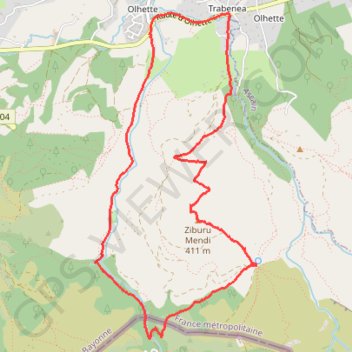 Itinéraire La Montagne de Ciboure depuis La Chapelle d'Olhette à Urrugne, distance, dénivelé, altitude, carte, profil, trace GPS