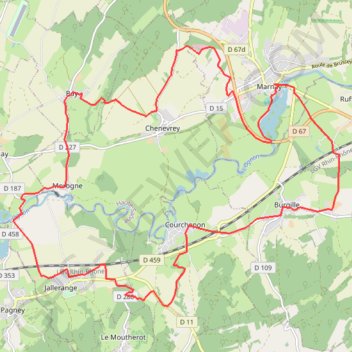 Itinéraire Circuit marnay-source des roches, distance, dénivelé, altitude, carte, profil, trace GPS