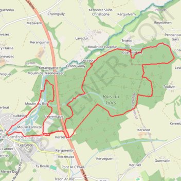 Itinéraire Hôpital Camfrout et la forêt du Gars, distance, dénivelé, altitude, carte, profil, trace GPS
