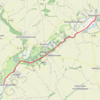 Itinéraire De Château Porcien à Vieux lès Asfeld (Chemin de Compostelle), distance, dénivelé, altitude, carte, profil, trace GPS