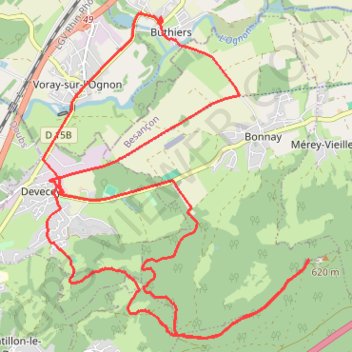 Itinéraire Fort de la dame blanche par Devecey, distance, dénivelé, altitude, carte, profil, trace GPS