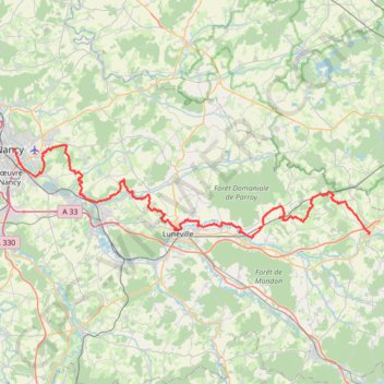 Itinéraire GR534 De Nancy à Blâmont (Meurthe-et-Moselle), distance, dénivelé, altitude, carte, profil, trace GPS