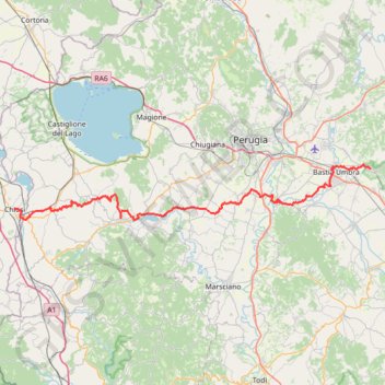 Itinéraire Chemin de Chiusi à Assisi, distance, dénivelé, altitude, carte, profil, trace GPS