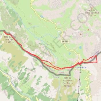 Itinéraire Col de la Lombarde, cime de la Lombarde, distance, dénivelé, altitude, carte, profil, trace GPS
