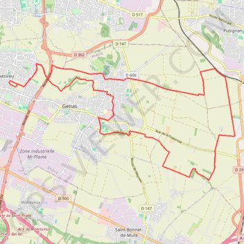 Itinéraire Chassieu Genas, distance, dénivelé, altitude, carte, profil, trace GPS