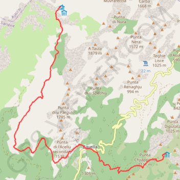 Itinéraire Du refuge d'Asinau au refuge d'I Paliri, distance, dénivelé, altitude, carte, profil, trace GPS