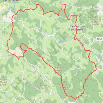 Itinéraire Monts de Guéret, distance, dénivelé, altitude, carte, profil, trace GPS