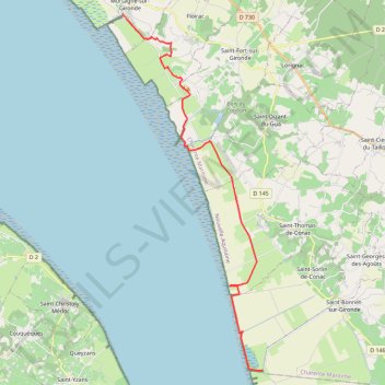 Itinéraire Mortagne-sur-Gironde / Vitrezay, distance, dénivelé, altitude, carte, profil, trace GPS