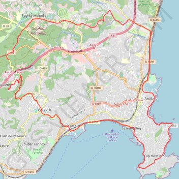 Itinéraire Mougins le Haut - Biot - Antibes - Vallauris, distance, dénivelé, altitude, carte, profil, trace GPS