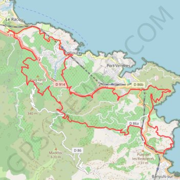 Itinéraire Argelès - Banyuls - 16902 - UtagawaVTT.com, distance, dénivelé, altitude, carte, profil, trace GPS