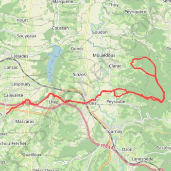 Itinéraire Angos - Bordes - Bois de Peyraube, distance, dénivelé, altitude, carte, profil, trace GPS