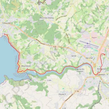 Itinéraire Trebeurden - Lannion par GR 34, distance, dénivelé, altitude, carte, profil, trace GPS