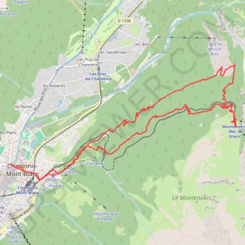 Itinéraire Le Montenvers depuis Chamonix, distance, dénivelé, altitude, carte, profil, trace GPS