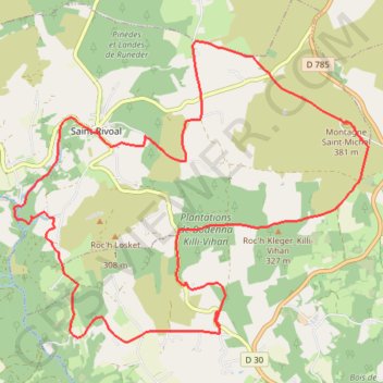 Itinéraire Balade autour de Saint-Rivoal, distance, dénivelé, altitude, carte, profil, trace GPS