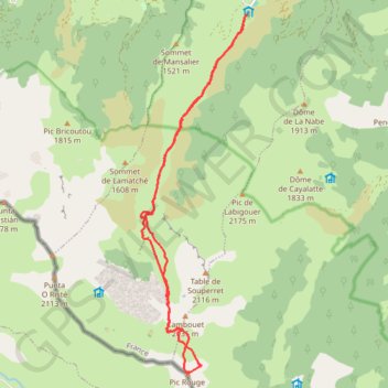 Itinéraire Pic Rouge par Kepa et FX, distance, dénivelé, altitude, carte, profil, trace GPS