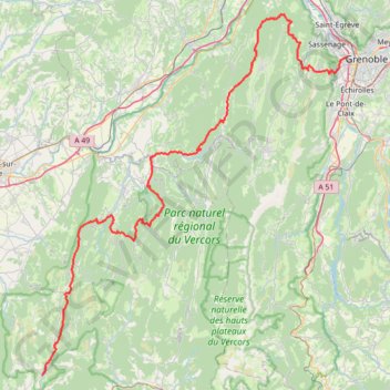 Itinéraire GR 9 : De Grenoble (Isère) à Beaufort-sur-Gervanne (Drôme), distance, dénivelé, altitude, carte, profil, trace GPS