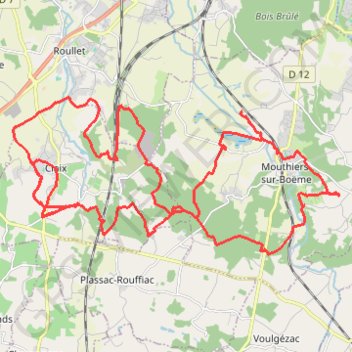 Itinéraire VTT Claix Gersac Mouthiers Meulières, distance, dénivelé, altitude, carte, profil, trace GPS