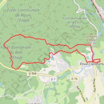 Itinéraire Etival col de Trace, distance, dénivelé, altitude, carte, profil, trace GPS