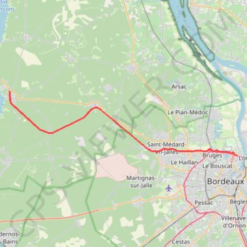 Itinéraire Piste cyclable Bordeaux - Lacanau, distance, dénivelé, altitude, carte, profil, trace GPS