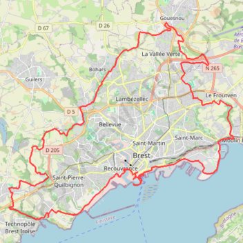 Itinéraire Tournerre de Brest, distance, dénivelé, altitude, carte, profil, trace GPS