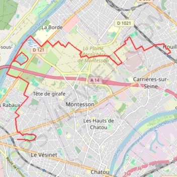 Itinéraire Tontesson - Parc départemental de la Boucle, distance, dénivelé, altitude, carte, profil, trace GPS