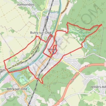 Itinéraire Mériel - Sentier du Port aux Moines, distance, dénivelé, altitude, carte, profil, trace GPS