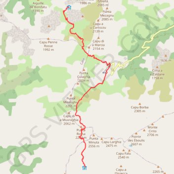 Itinéraire GR20 Tighjettu - Carrozzu, distance, dénivelé, altitude, carte, profil, trace GPS