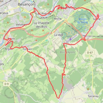 Itinéraire De Saône à Merey-sous-Montrond puis Fontain - Besançon, distance, dénivelé, altitude, carte, profil, trace GPS