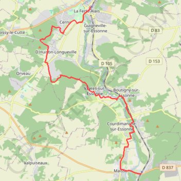 Itinéraire La Ferté Alais - Maisse, distance, dénivelé, altitude, carte, profil, trace GPS