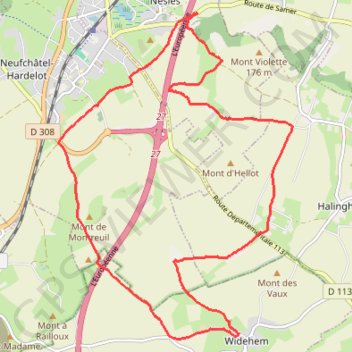 Itinéraire Neufchâtel Hardelot - Widehem - Nesles, distance, dénivelé, altitude, carte, profil, trace GPS