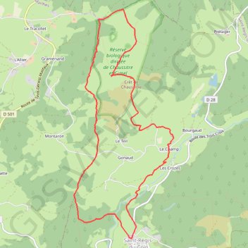 Itinéraire Valadon-St-Régis, distance, dénivelé, altitude, carte, profil, trace GPS