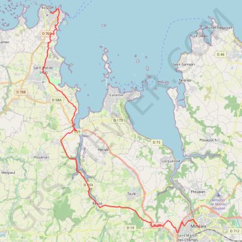 Itinéraire Morlaix / Roscoff, distance, dénivelé, altitude, carte, profil, trace GPS