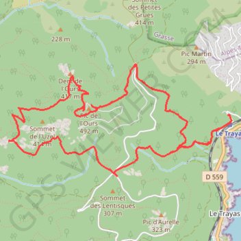 Itinéraire De la gare du Trayas au Pic de l'Ours, distance, dénivelé, altitude, carte, profil, trace GPS