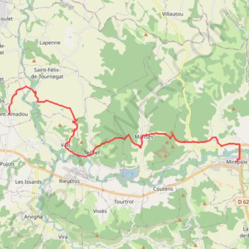 Itinéraire Mirepoix - Saint-Amadou (Grande Traversée), distance, dénivelé, altitude, carte, profil, trace GPS