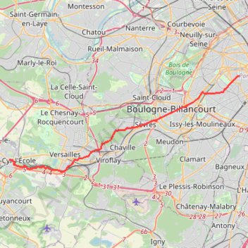Itinéraire De Saint-Cyr-L'École aux Invalides en passant par la forêt, distance, dénivelé, altitude, carte, profil, trace GPS