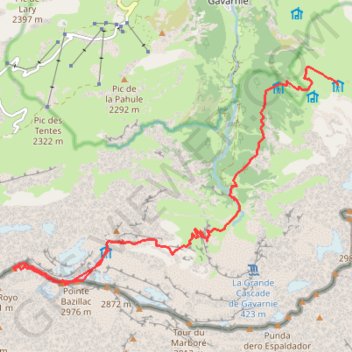 Itinéraire Gavarnie J2, distance, dénivelé, altitude, carte, profil, trace GPS